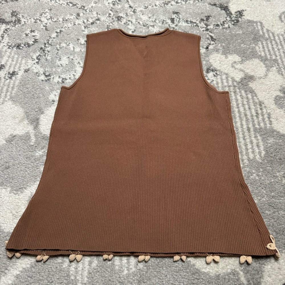 Color Works Brown Floral Sequin Embroidered Ribbed Compression Tank - Picture 5 of 7
